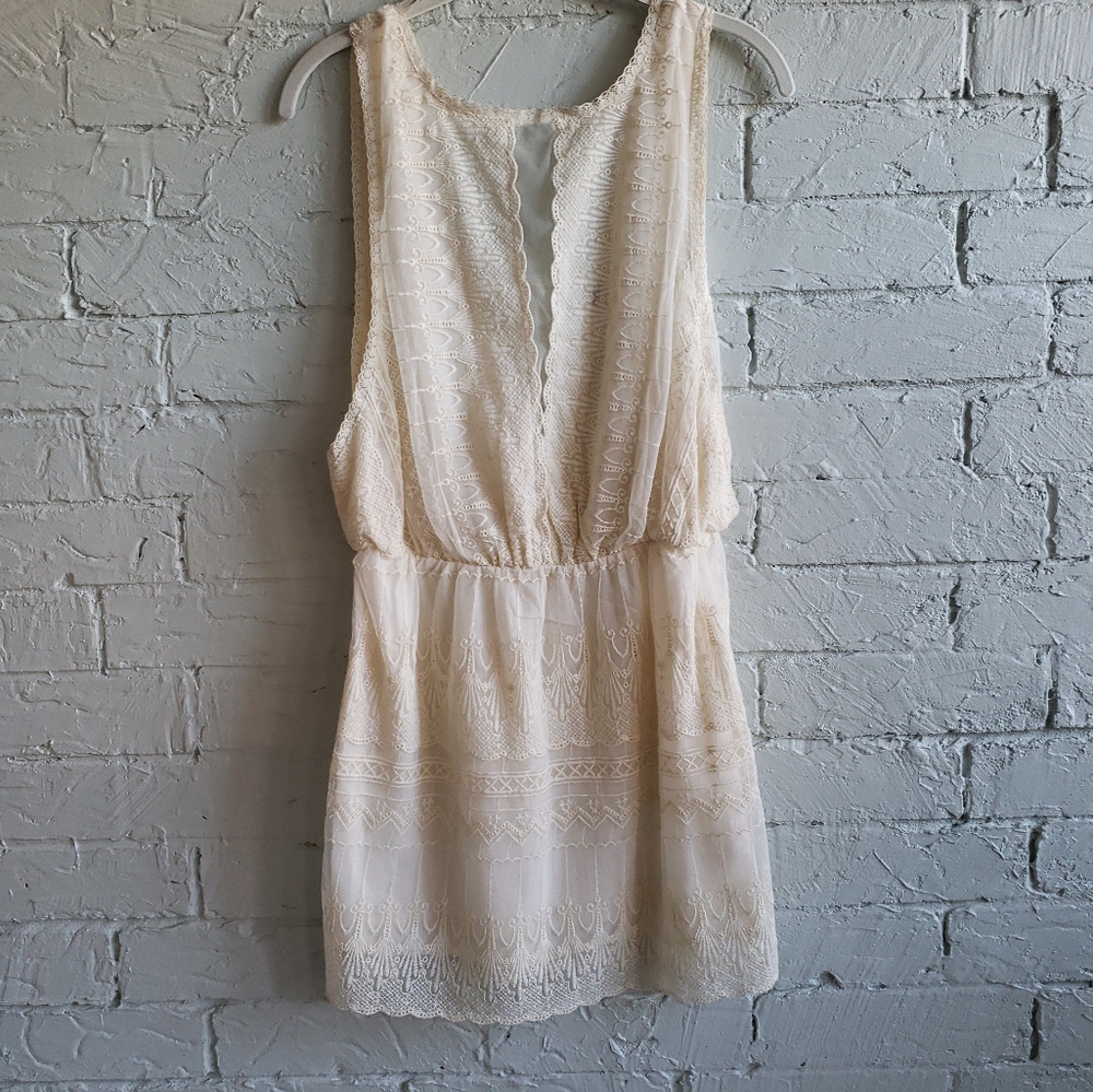 Free People Cream Lace & Mesh Dress XS